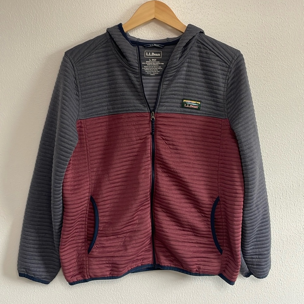 LL Bean Large Women’s Airlight Knit Full Zip Up Hoodie Color Block Jacket